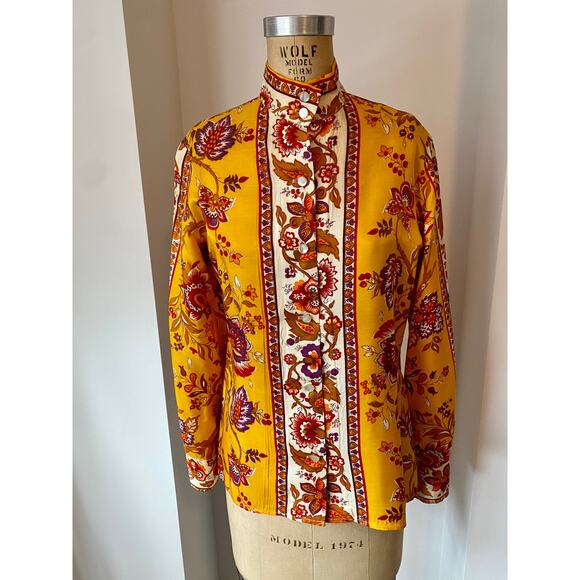 Saks Fifth Ave Vintage Ala Casa by Eddy George Button Down Shirt & Sash size S/M - Picture 1 of 15